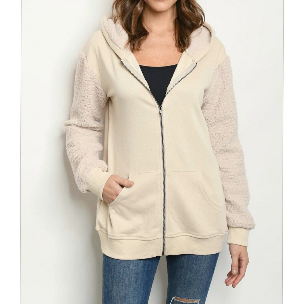 LAST 1❗️Cozy Chic Beige Oversized Sherpa Mixed Hoodie - Picture 7 of 8